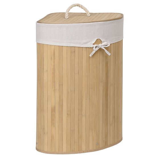 Bambusový rohový koš na prádlo s víkem natural 60L