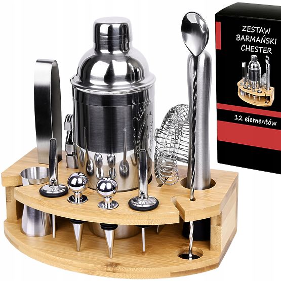 Barmanská sada CHESTER chromovaná 12 dílů
