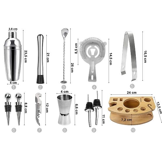 Barmanská sada CHESTER chromovaná 12 dílů