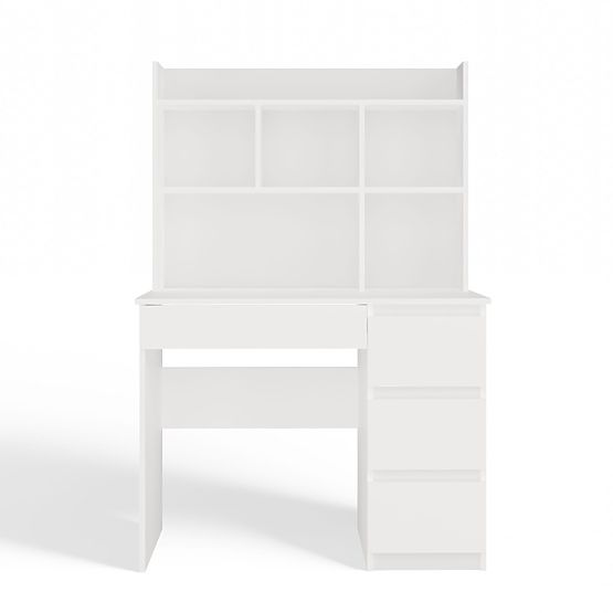 Biurko MIJAS Prawe z Nadstawką Biel Mat 4 Szuflady 4 Półki Do Biura Pokoju