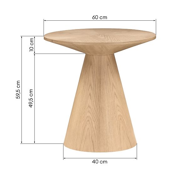 Boční stolek Abisko, 60 cm, kulatý, přírodní dubová dýha
