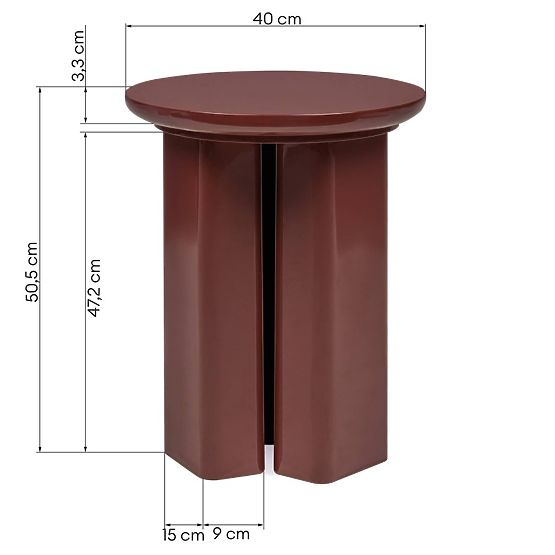 Boční stolek Brie 40 cm, bordó/hnědý, lesklý