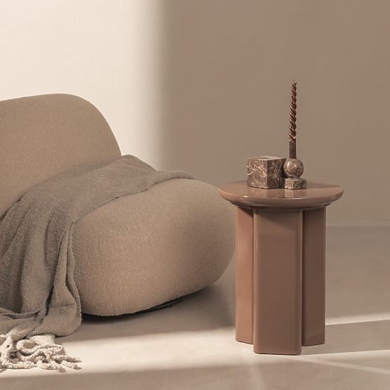 Boční stolek Brie 40 cm, světle hnědý, mocha, lesklý
