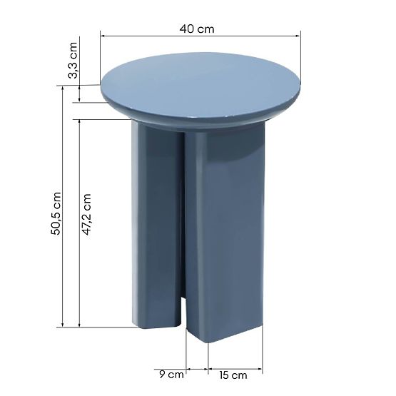 Boční stolek Brie 40 cm, tlumená modrá, lesklý