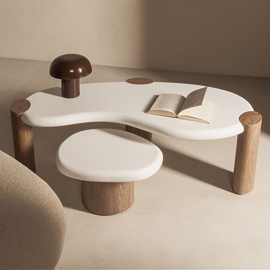 Boční stolek Floe 50 cm, bílý/ořech