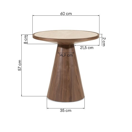 Boční stolek Kyoto 60 cm, kulatý, travertin/ořech