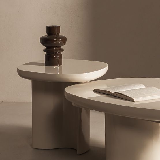 Boční stolek Puro 50 cm, světle béžový, lesklý