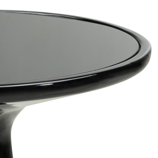 Boční stolek se skleněnou deskou Muun 45 cm, černý, lesklý, oblé tvary