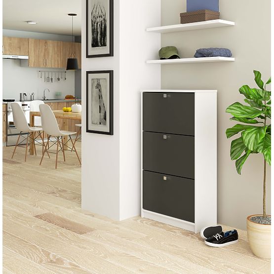 Botník 3 výklopné dveře 60 cm - bílá-grafitová šedá