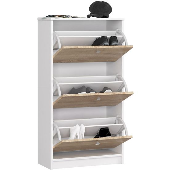 Botník 3 výklopné dveře 60 cm - bílý-dub sonoma