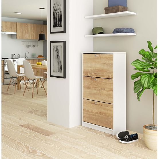 Botník 3 výklopné dveře 60 cm - bílý-dub sonoma