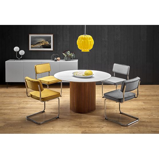 BRUNO kulatý stůl, bílý mramor / ořechový (2p=1ks)