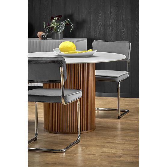 BRUNO kulatý stůl, bílý mramor / ořechový (2p=1ks)