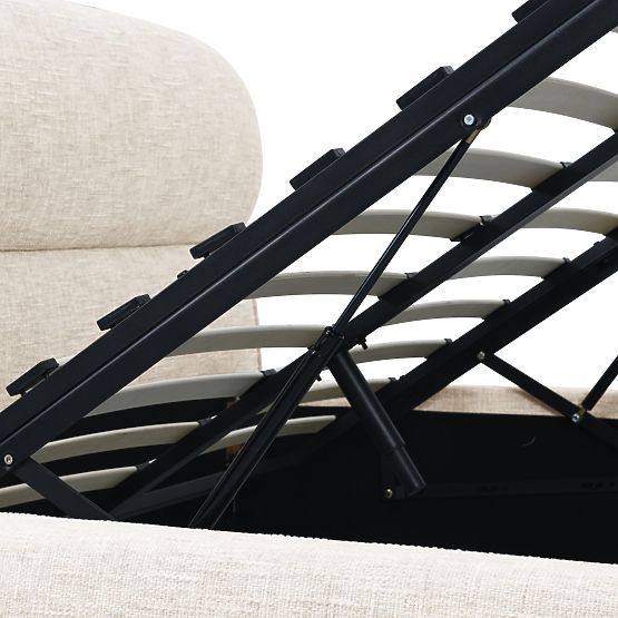 Čalouněná postel Avola 160x200 cm, s roštem a úložným prostorem, světle béžová, zaoblená