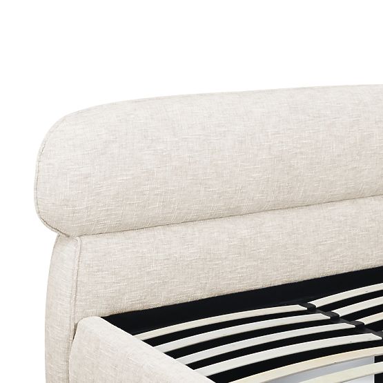 Čalouněná postel Avola 160x200 cm, s roštem a úložným prostorem, světle béžová, zaoblená