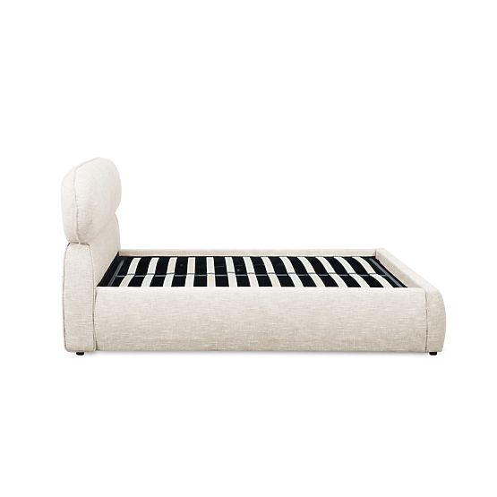 Čalouněná postel Avola 160x200 cm, s roštem a úložným prostorem, světle béžová, zaoblená