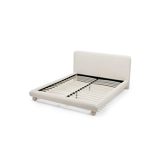 Čalouněná postel Booli 160x200 cm, s roštem, nohy koule, světle béžová