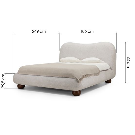 Čalouněná postel Bowee 160x200 cm, se stelažem, světle béžová, nožky koule