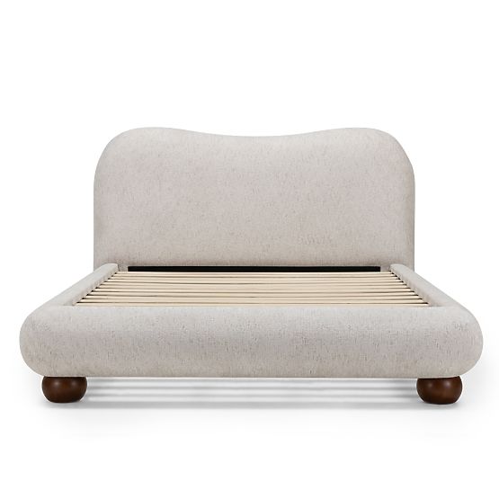 Čalouněná postel Bowee 160x200 cm, se stelažem, světle béžová, nožky koule