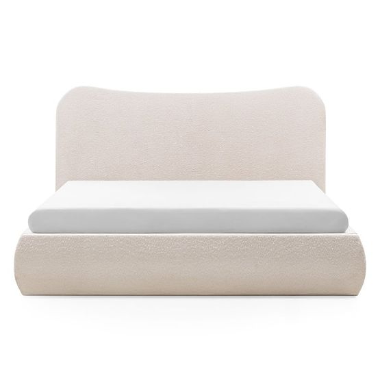 Čalouněná postel Derry 140x200 cm, s roštem a úložným prostorem, zaoblená, béžová