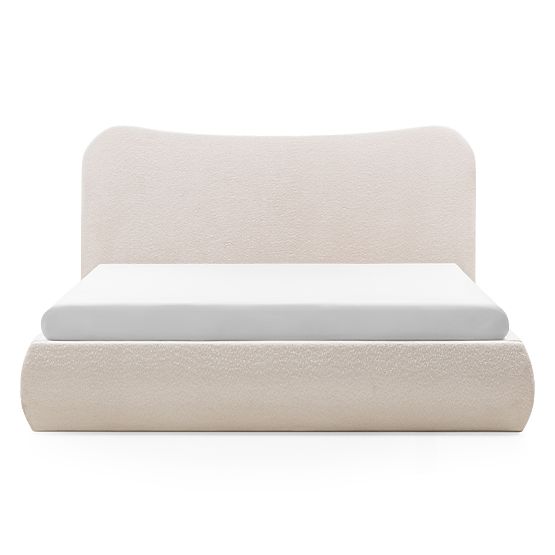 Čalouněná postel Derry 140x200 cm, s roštem a úložným prostorem, zaoblená, béžová