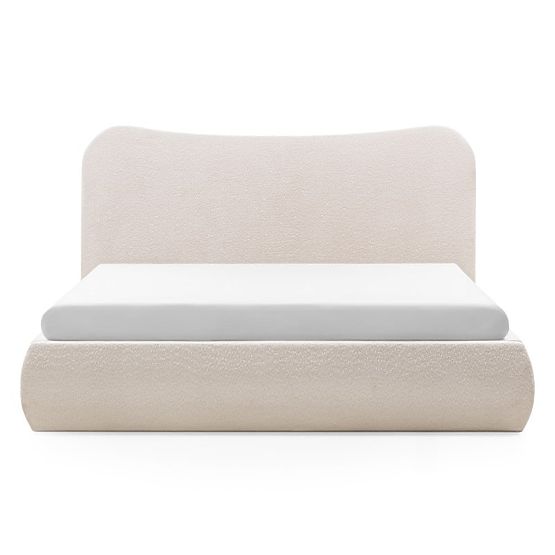 Čalouněná postel Derry 160x200 cm, s roštem a úložným prostorem, zaoblená, béžová