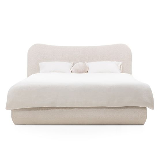 Čalouněná postel Derry 160x200 cm, s roštem a úložným prostorem, zaoblená, béžová