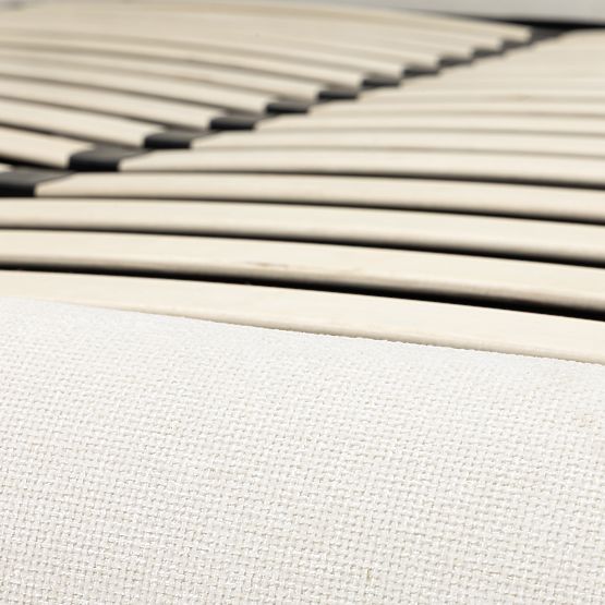 Čalouněná postel Lumi 160x200 cm, s roštem a úložným prostorem, zaoblená, světle béžová