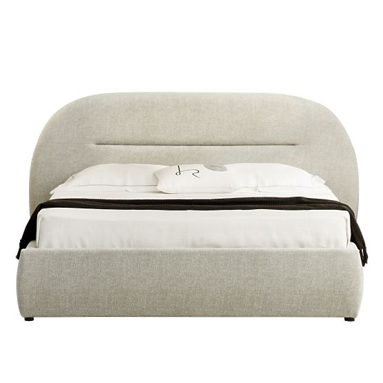 Čalouněná postel Luno 160x200 cm, s roštem a úložným prostorem, světle béžová, zaoblená