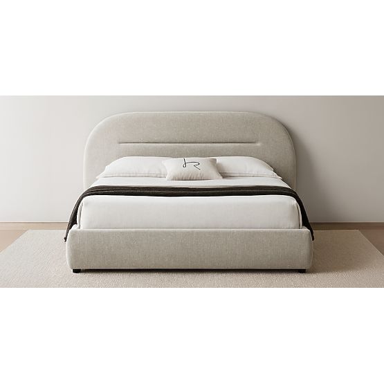 Čalouněná postel Luno 160x200 cm, s roštem a úložným prostorem, světle béžová, zaoblená