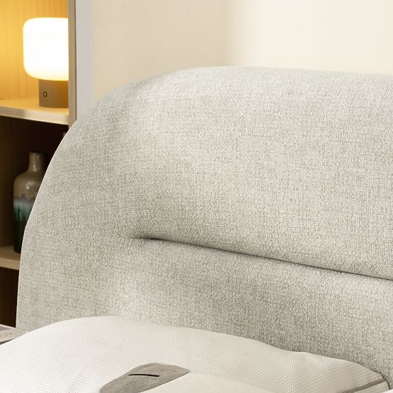 Čalouněná postel Luno 160x200 cm, s roštem a úložným prostorem, světle béžová, zaoblená