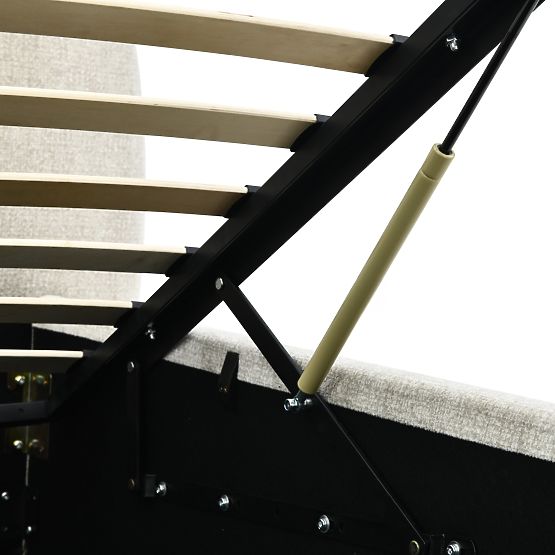 Čalouněná postel Luno 160x200 cm, s roštem a úložným prostorem, světle béžová, zaoblená