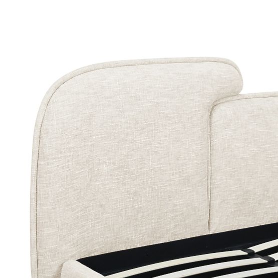 Čalouněná postel Nestia 160x200 cm, s roštem a úložným prostorem, světle béžová, zaoblená