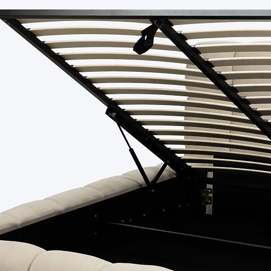 Čalouněná postel Nexo 160x200 cm, s roštem a úložným prostorem, světle béžová, oblých tvarů