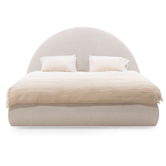 Čalouněná postel Orbi 140x200 cm, s roštem a úložným prostorem, zaoblená, béžová