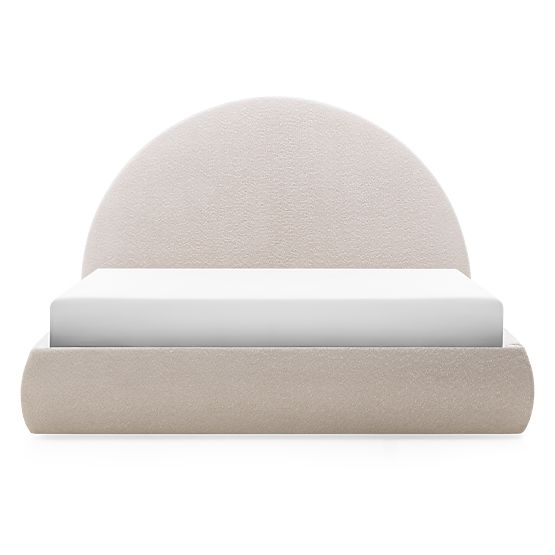 Čalouněná postel Orbi 140x200 cm, s roštem a úložným prostorem, zaoblená, béžová