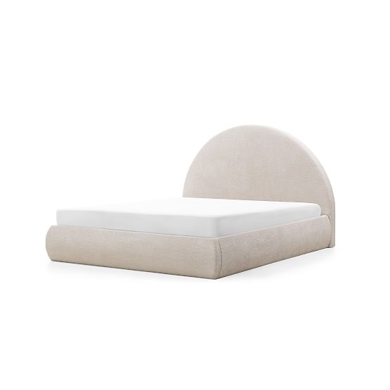 Čalouněná postel Orbi 140x200 cm, s roštem a úložným prostorem, zaoblená, béžová