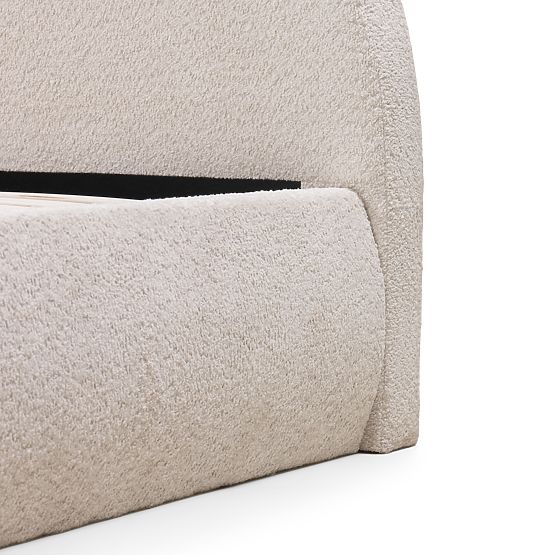 Čalouněná postel Orbi 140x200 cm, s roštem a úložným prostorem, zaoblená, béžová