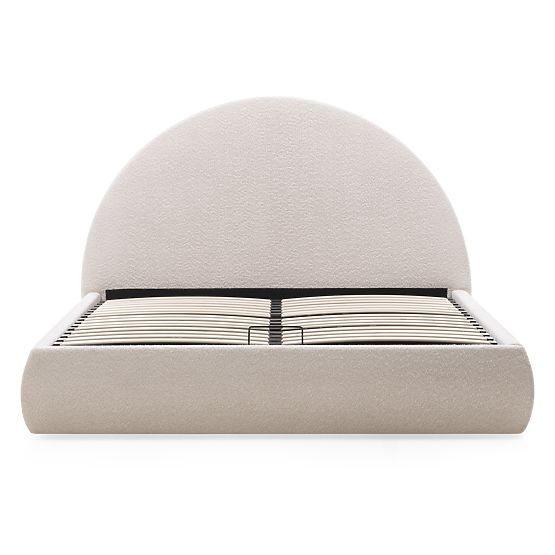 Čalouněná postel Orbi 160x200 cm, s roštem a úložným prostorem, zaoblená, béžová