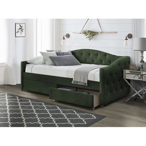 Čalouněná postel s šuplíky ALOHA 90 x 200 cm - Temně zelená