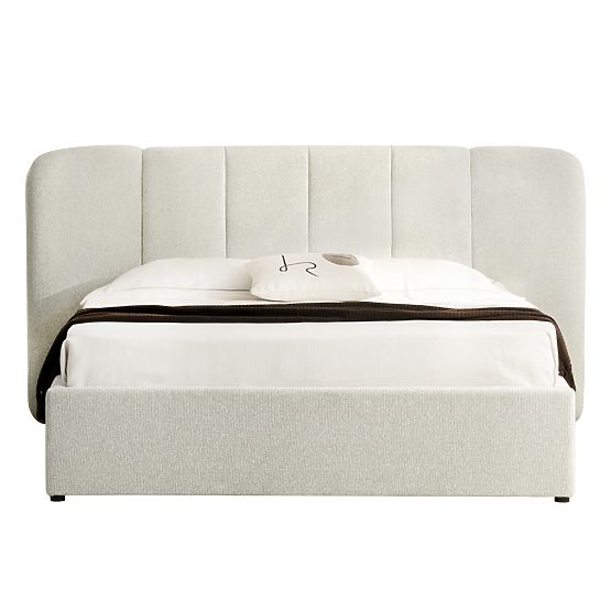 Čalouněná postel Snoovia 160x200 cm, s roštem a úložným prostorem, světle béžová