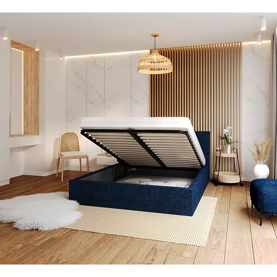 Čalouněná postel TULSA 140 x 200 cm - Tmavě modrá