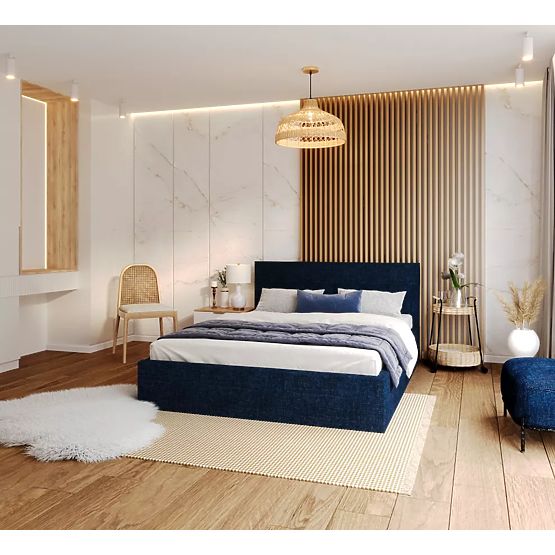 Čalouněná postel TULSA 160 x 200 cm - Tmavě modrá