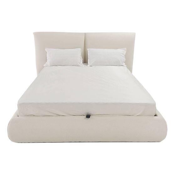 Čalouněná postel Yunar 160x200 cm, s roštem a úložným prostorem, béžová