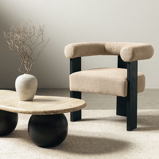 Čalouněná židle Chili béžová/černá, kaučukové dřevo