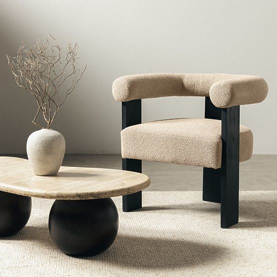 Čalouněná židle Chili béžová/černá, kaučukové dřevo