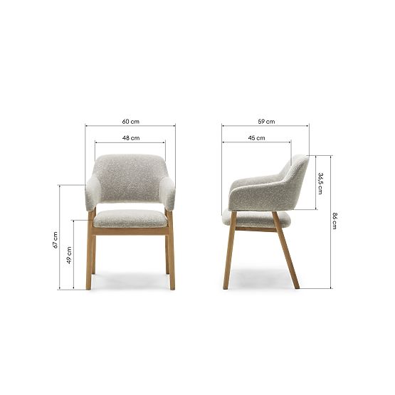 Čalouněná židle Sanremo světle šedá, boucle/dub