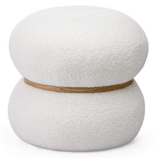 Čalouněný puf Muss, kulatý, bílý, boucle