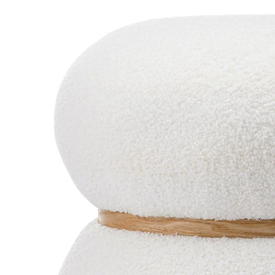 Čalouněný puf Muss, kulatý, bílý, boucle