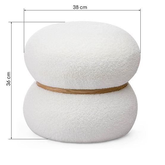 Čalouněný puf Muss, kulatý, bílý, boucle